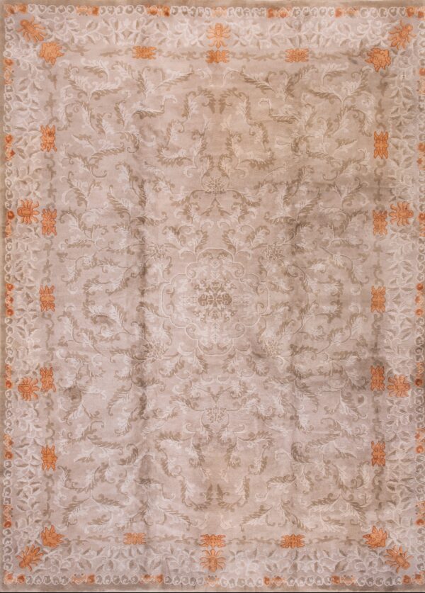 Antique chinese room size wool ivory rug