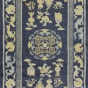 Antique Chinese Small Scatter Size Blue Floral Medallion Peking Wool Pile Rug by Rugs On Net