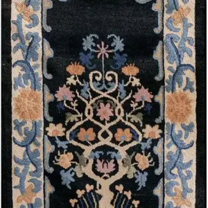 Antique Chinese Vase Tree Of Life Design Small Blue Peking Oval Shape Area Rug by Rugs On net