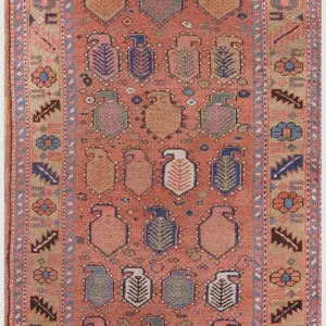 Antique Coral Color Geometric Tribal Paisley Pattern Persian Bakshaish Hallway Runner Rug by Rugs On Net