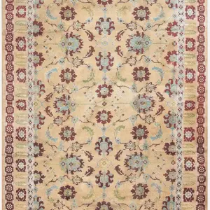 Antique Cream Color Arts and Crafts Design Soft Cotton Pile Indian Agra Rug by Rugs On Net