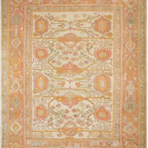 Antique Decorative Soft Ivory Color Large Scale Allover Design Turkish Oushak Carpet by Rugs On Net