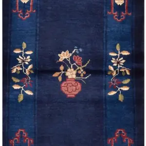 Antique Floral Vase Pattern Blue Chinese Peking Hallway Runner Rug by Rugs On Net