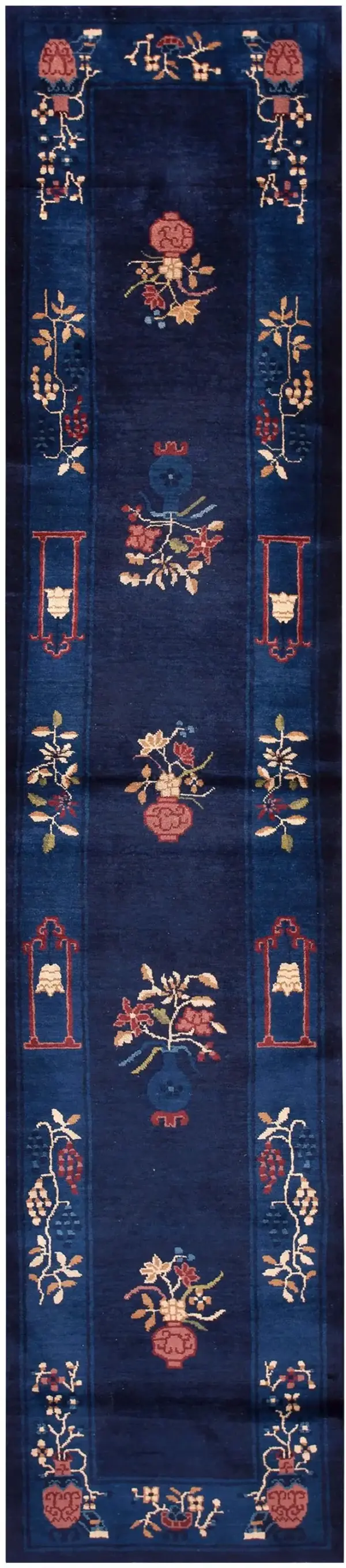 Antique floral vase pattern blue chinese peking hallway runner rug by rugs on net