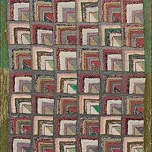 Antique Geometric American Folk Art Log Cabin Pattern Hooked Hall Runner Rug by Rugs On Net