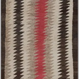 Antique Geometric Jagged Stipes Native American Flat Weave Ivory Navajo Tribal Rug by Rugs On Net