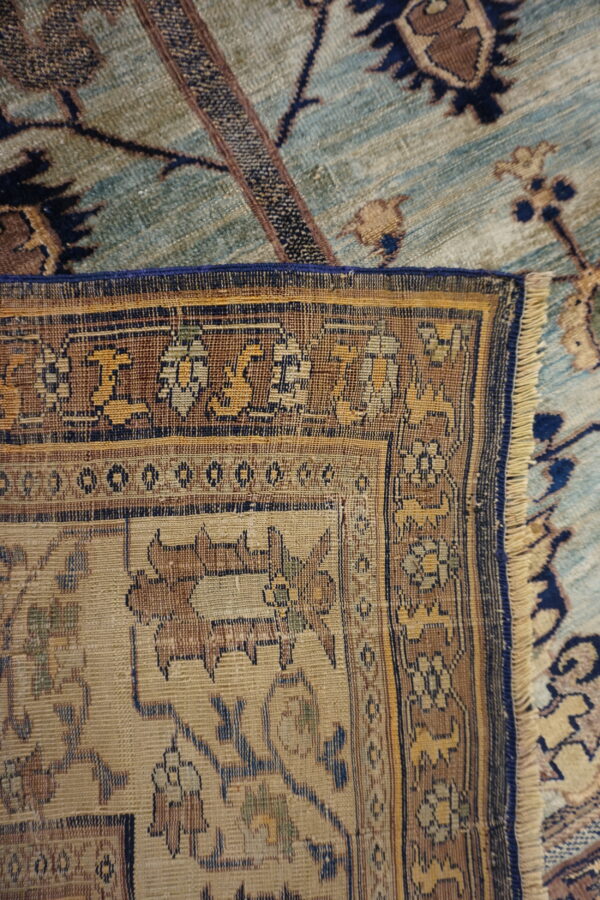 Antique small scatter size sky blue fine persian silk heriz muslim prayer rug - image 4