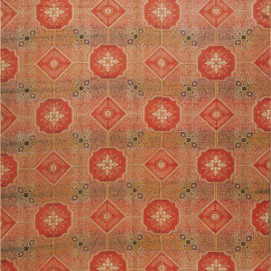 A repeating geometric pattern of red octagons and gold diamonds against a faded orange and brown field.