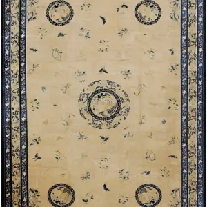 Antique Ivory Chinese Cloud Band Bird Of Paradise Medallion Large Peking Rug by Rugs On Net