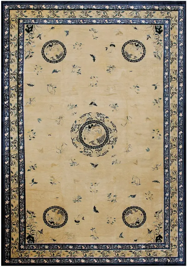 Antique ivory chinese cloud band bird of paradise medallion large peking rug by rugs on net