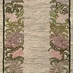 Antique Ivory Open Field American Folk Art Hooked Hallway Runner Rug by Rugs On Net