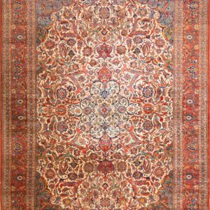 Light Ivory Color Finely Woven Antique Floral Persian Kashan Rug