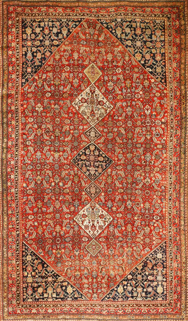 Antique Khamseh Persian Geometric Red Rug from the 1890s
