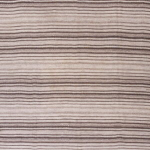 Textured flat-weave rug featuring alternating thin horizontal stripes of light beige and dark brown.