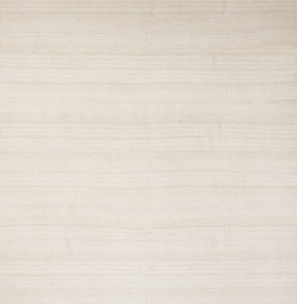 Off-white solid rug featuring subtle horizontal shading and thin stitched lines.