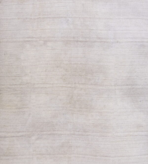 Off-white rug with a subtle horizontal linear pattern and low, textural surface.