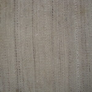 Close-up texture of a natural beige woven rug with vertical striations and visible stitching.