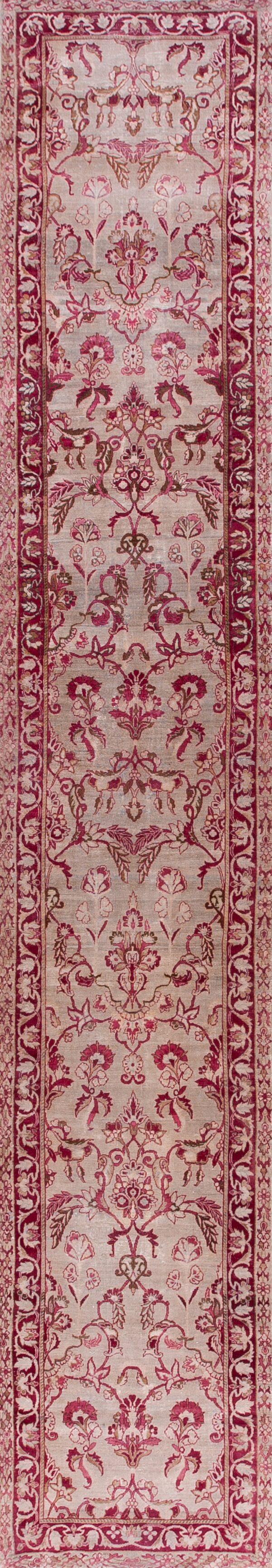 Antique floral pattern fine weave hallway runner persian kerman rug