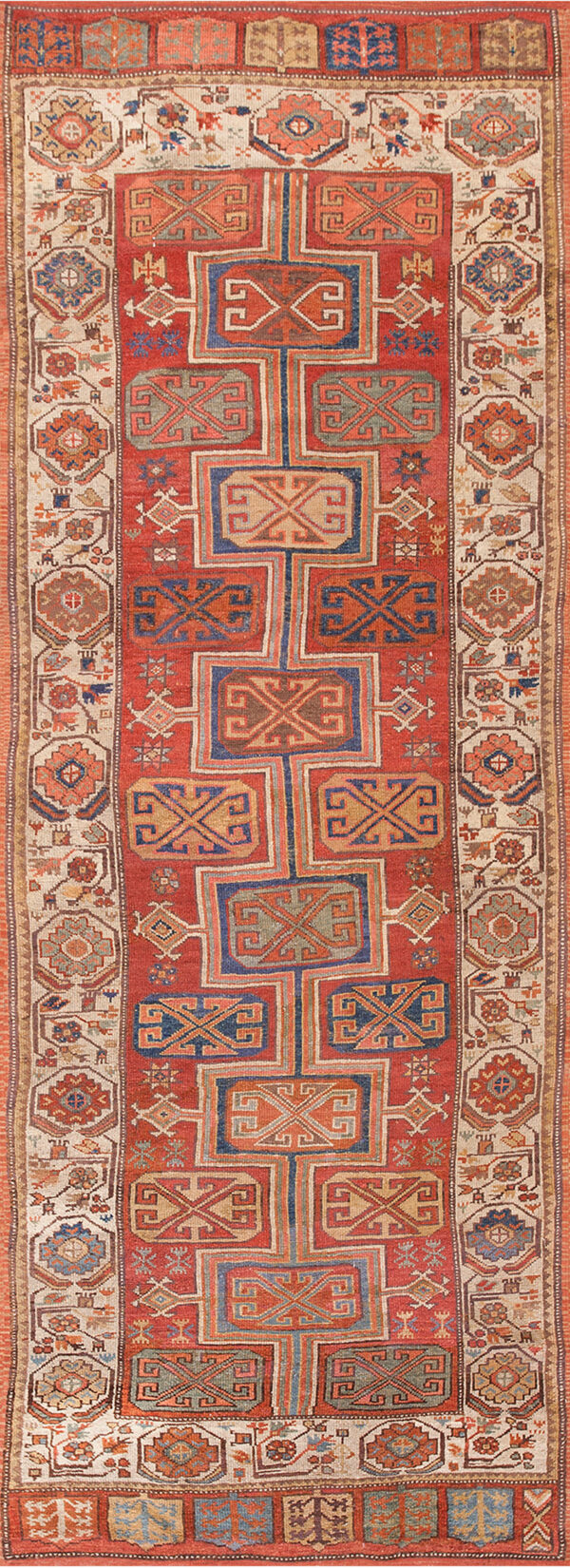 Antique konya hallway runner wool coral rug