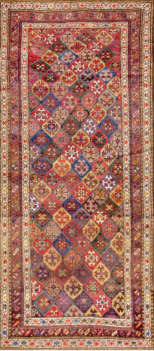 Colorful geometric patterned wool rug