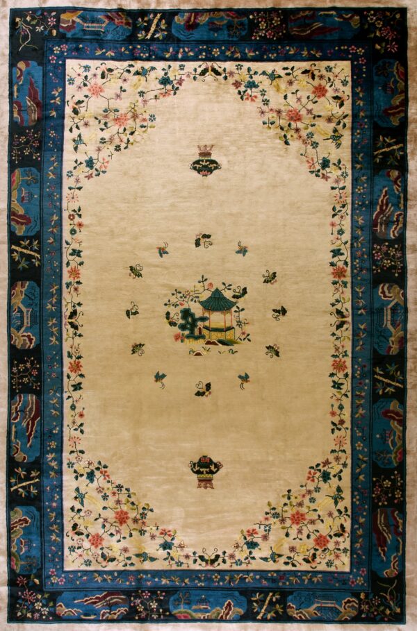 Antique large chinese - peking chinese floral, medallion rug