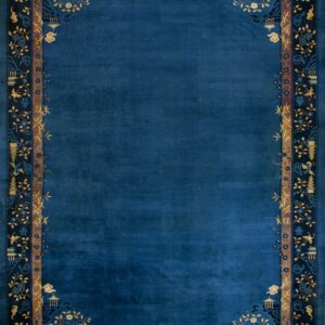 Elegant blue rug with floral border