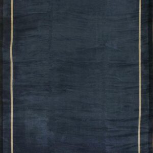 Navy area rug with a subtly textured dark field and a thin light beige rectangular border line.