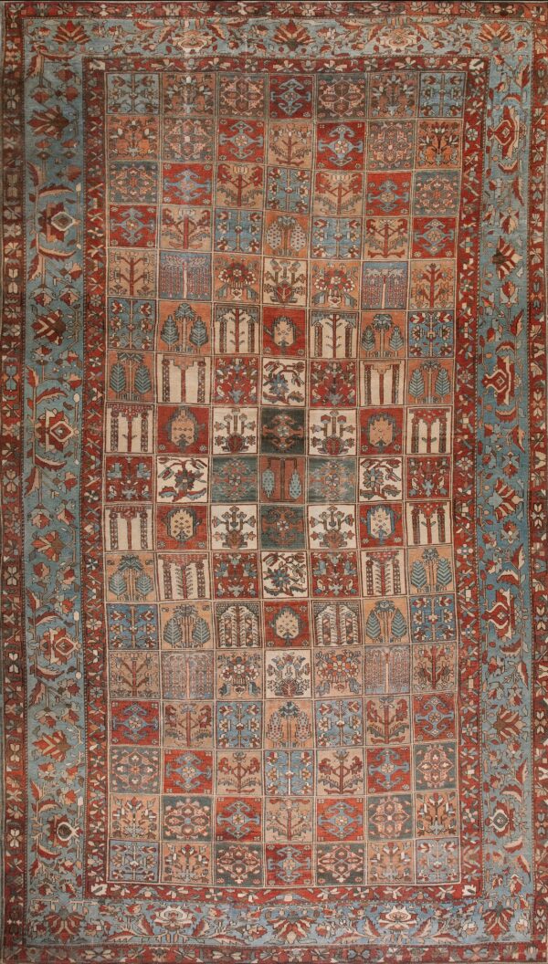 Antique large persian geometric knotted rug