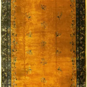 Antique Large Room Size Yellow Gold Color Floral Chinese Art Deco Carpet by Rugs On Net