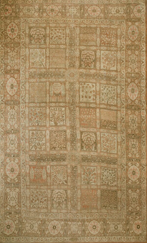 Soft neutral color fine antique late 19th century large garden design persian tabriz rug