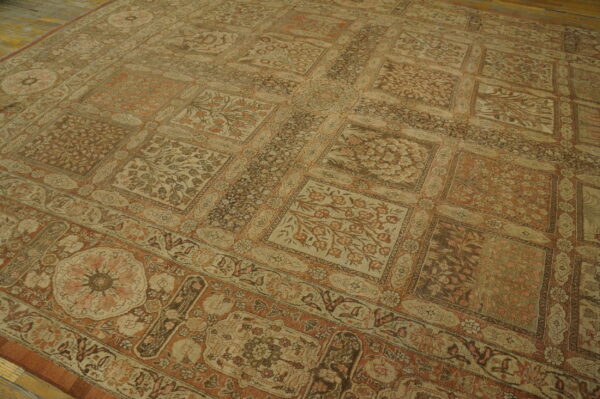 Soft neutral color fine antique late 19th century large garden design persian tabriz rug - image 3
