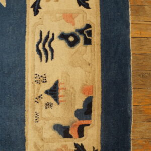 Decorative blue and cream patterned rug