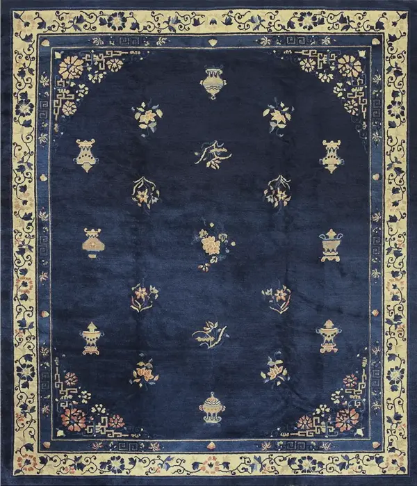 Antique late 19th century navy blue chinese floral peking rug by rugs on net