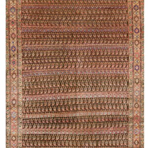 Traditional rug with dense alternating rows of brown and reddish-brown boteh motifs and a complex border.