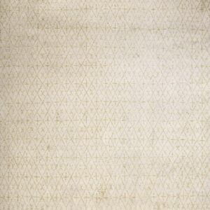 Off-white high-pile rug with repeating green diamond and cross geometric motifs.