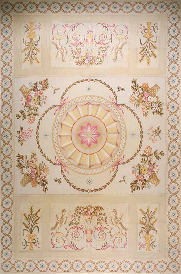 Antique large floral medallion flat weave rug