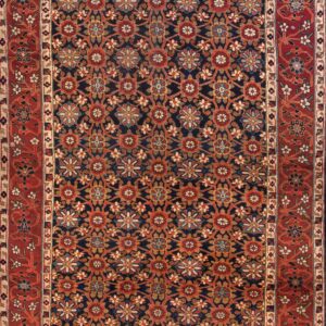 Antique NW Persian Wool Hand Knotted Pile Blue 1850s Allover Mina Khani Gallery Rug