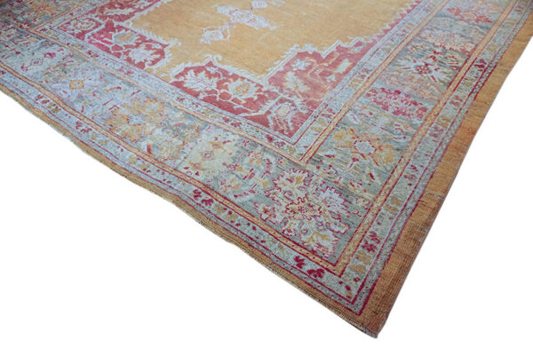 Antique hand knotted wool pile large size tribal medallion turkish oushak  rug - image 3