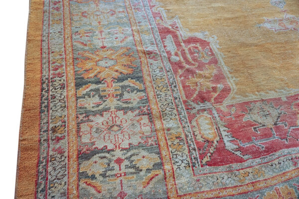 Antique hand knotted wool pile large size tribal medallion turkish oushak  rug - image 4