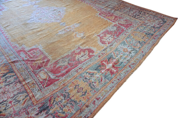 Antique hand knotted wool pile large size tribal medallion turkish oushak  rug - image 5