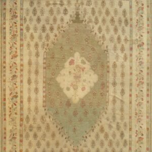 Decorative Light Squarish Room Size Antique Tribal Turkish Oushak Carpet
