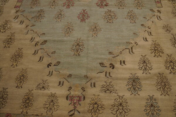 Decorative light squarish room size antique tribal turkish oushak carpet - image 6