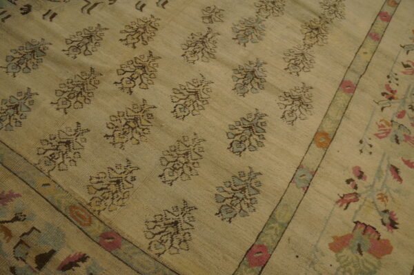 Decorative light squarish room size antique tribal turkish oushak carpet - image 8