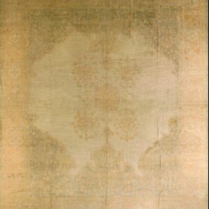 Wool Hand Knotted Pile Ivory Beige Cream White Large Floral Medallion Square Antique 1890s Rug