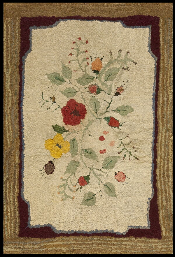 Floral design on ivory wool rug