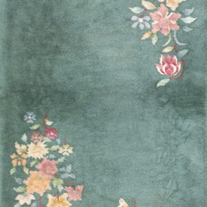 A long teal runner rug featuring vertical trailing vines of colorful pastel flowers and leaves.