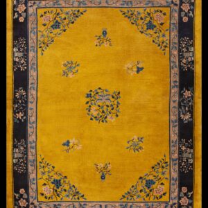 Yellow floral medallion Chinese rug