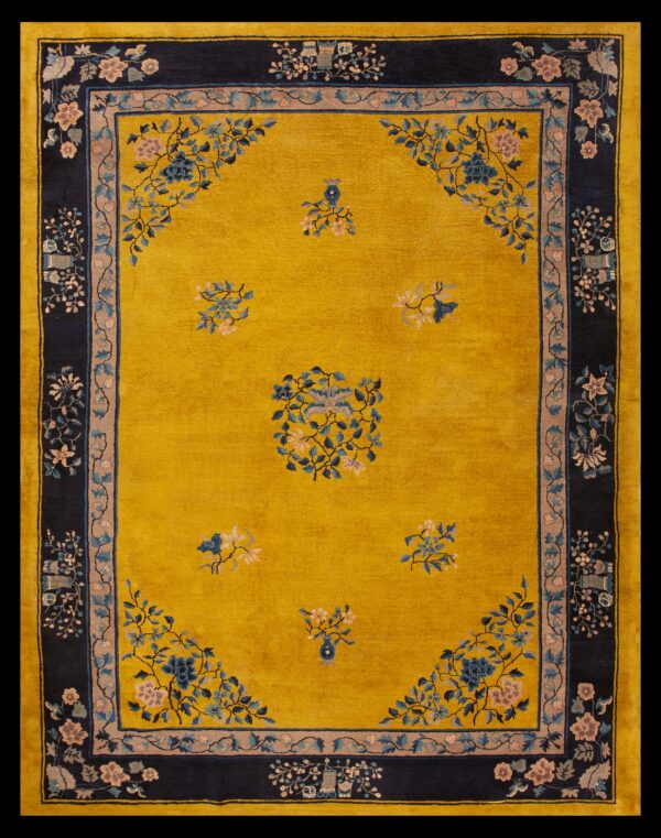 Yellow floral medallion chinese rug