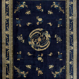 Elegant blue medallion rug design.