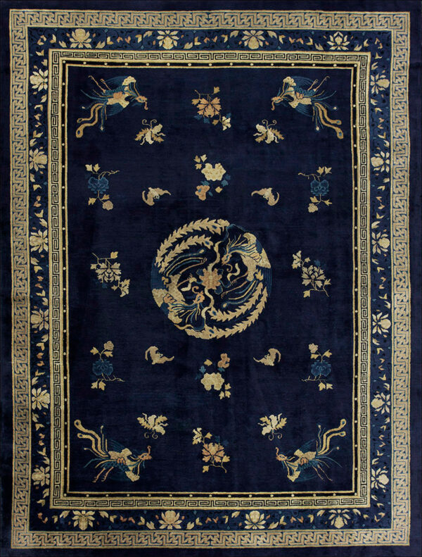 Elegant blue medallion rug design.